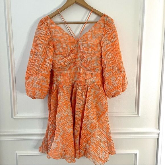 Jonathan Simkhai Chiffon Mini Dress in Orange and Cream, Size Small, NWT - Picture 11 of 12